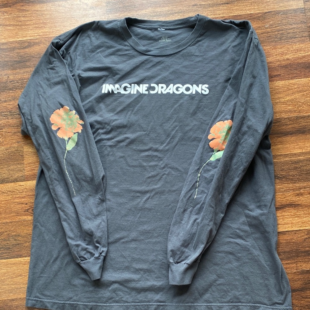 Imagine Dragons men’s long sleeve T-shirt, gray logo with flowers Sz XXL
